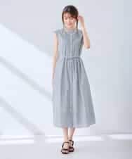 K2EGD13089 a.v.v(アー・ヴェ・ヴェ) フレアシャツワンピース ネイビーストライプ柄