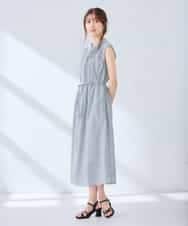 K2EGD13089 a.v.v(アー・ヴェ・ヴェ) フレアシャツワンピース ネイビーストライプ柄