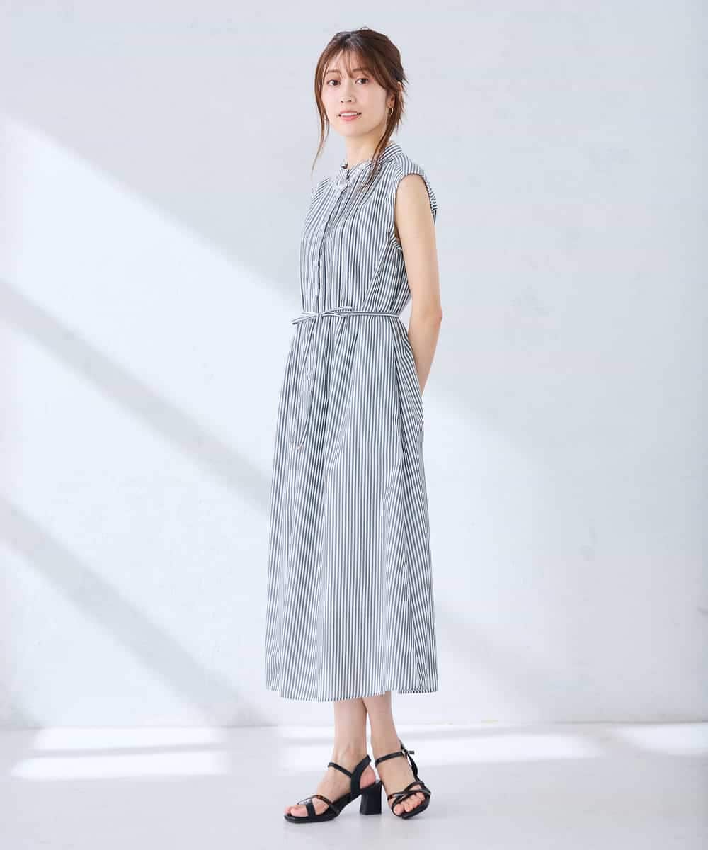 K2EGD13089 a.v.v(アー・ヴェ・ヴェ) フレアシャツワンピース ネイビーストライプ柄