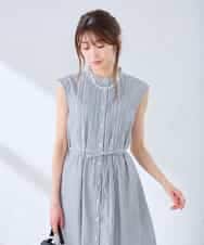 K2EGD13089 a.v.v(アー・ヴェ・ヴェ) フレアシャツワンピース ネイビーストライプ柄