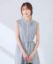 K2EGD13089 a.v.v(アー・ヴェ・ヴェ) フレアシャツワンピース ネイビーストライプ柄