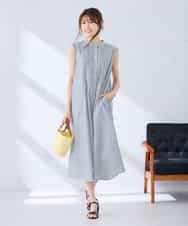 K2EGD13089 a.v.v(アー・ヴェ・ヴェ) フレアシャツワンピース ネイビーストライプ柄