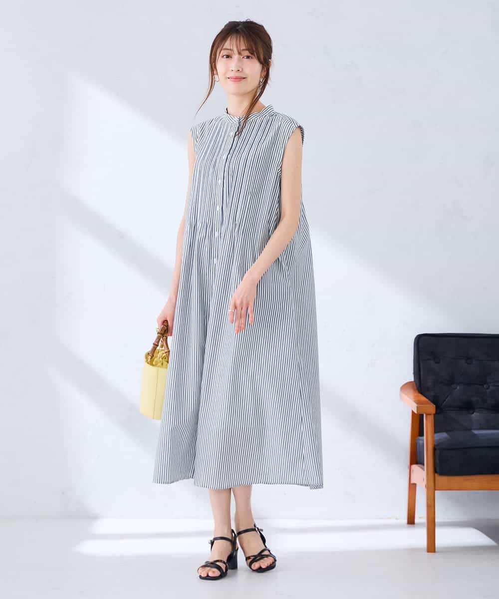 K2EGD13089 a.v.v(アー・ヴェ・ヴェ) フレアシャツワンピース ネイビーストライプ柄