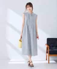 K2EGD13089 a.v.v(アー・ヴェ・ヴェ) フレアシャツワンピース ネイビーストライプ柄