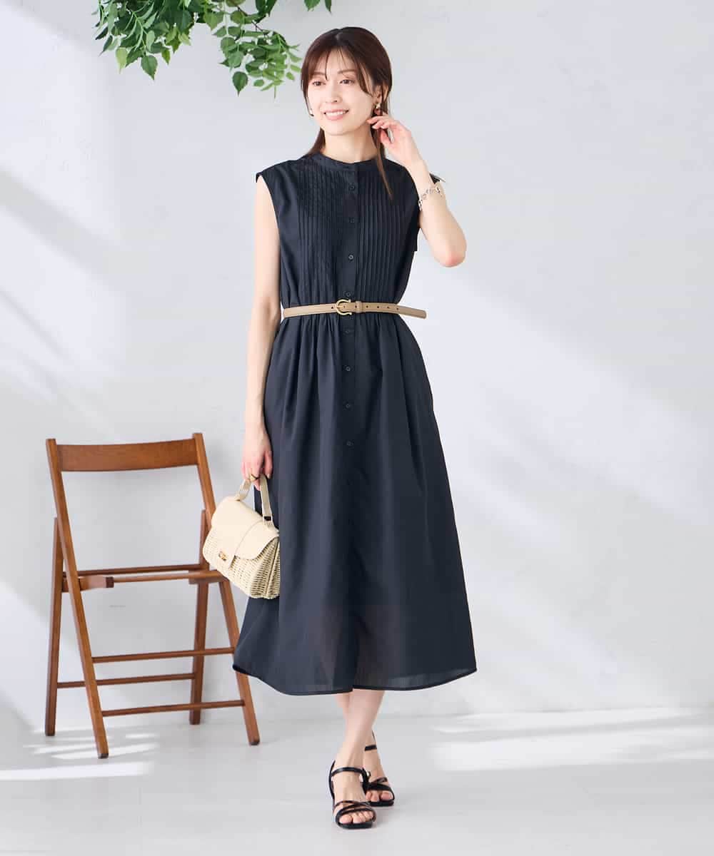 K2EGD13089 a.v.v(アー・ヴェ・ヴェ) フレアシャツワンピース ネイビーストライプ柄