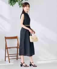 K2EGD13089 a.v.v(アー・ヴェ・ヴェ) フレアシャツワンピース ネイビーストライプ柄