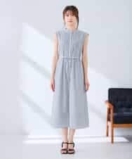 K2EGD13089 a.v.v(アー・ヴェ・ヴェ) フレアシャツワンピース ネイビーストライプ柄