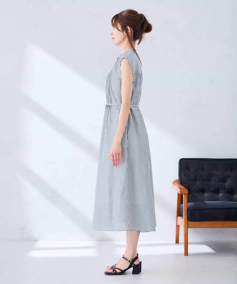 K2EGD13089 a.v.v(アー・ヴェ・ヴェ) フレアシャツワンピース ネイビーストライプ柄
