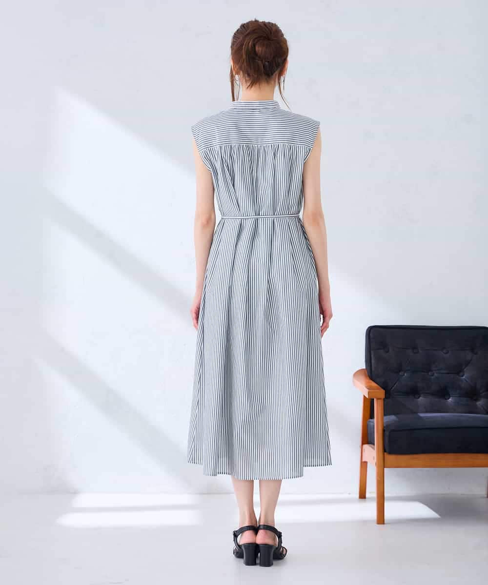 K2EGD13089 a.v.v(アー・ヴェ・ヴェ) フレアシャツワンピース ネイビーストライプ柄