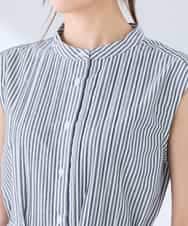 K2EGD13089 a.v.v(アー・ヴェ・ヴェ) フレアシャツワンピース ネイビーストライプ柄