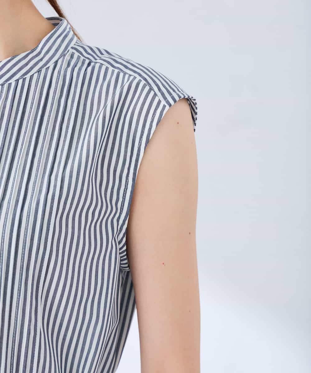 K2EGD13089 a.v.v(アー・ヴェ・ヴェ) フレアシャツワンピース ネイビーストライプ柄