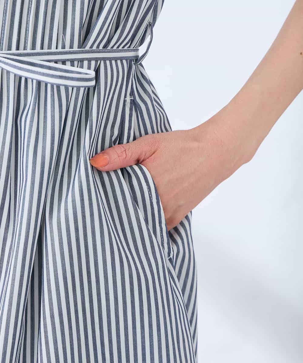 K2EGD13089 a.v.v(アー・ヴェ・ヴェ) フレアシャツワンピース ネイビーストライプ柄