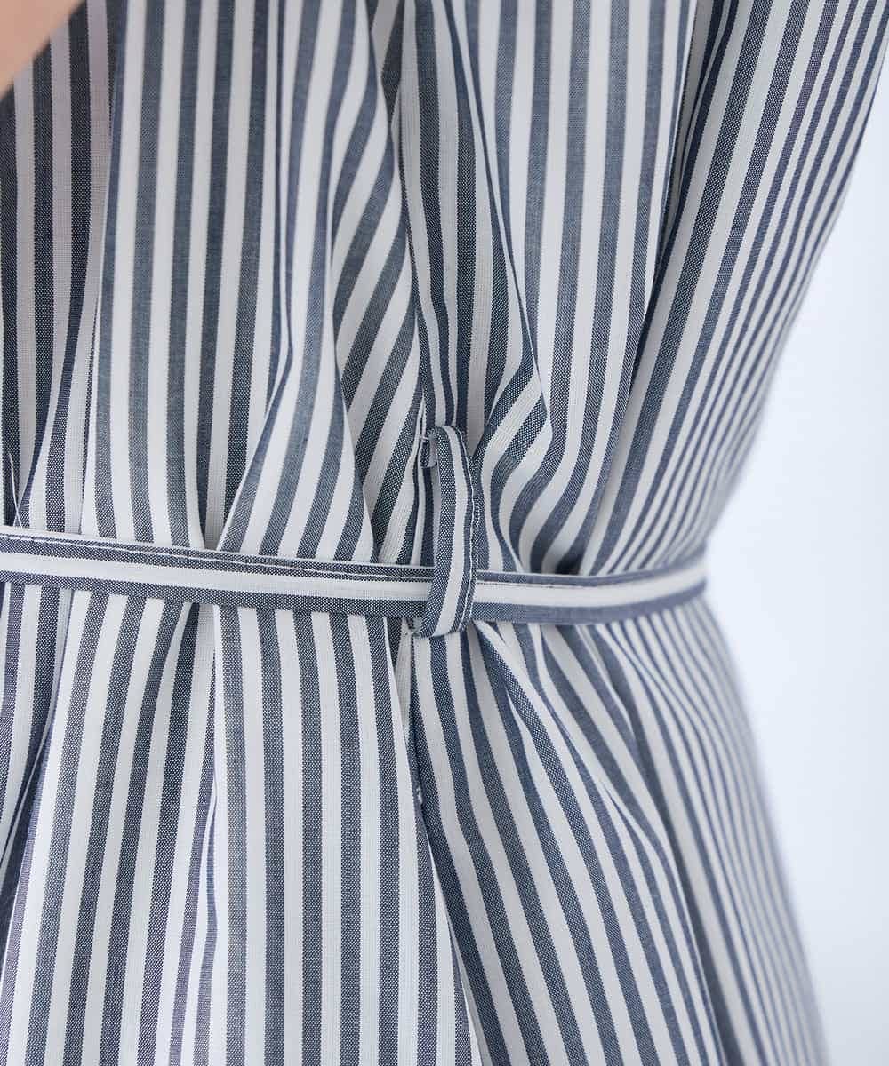 K2EGD13089 a.v.v(アー・ヴェ・ヴェ) フレアシャツワンピース ネイビーストライプ柄
