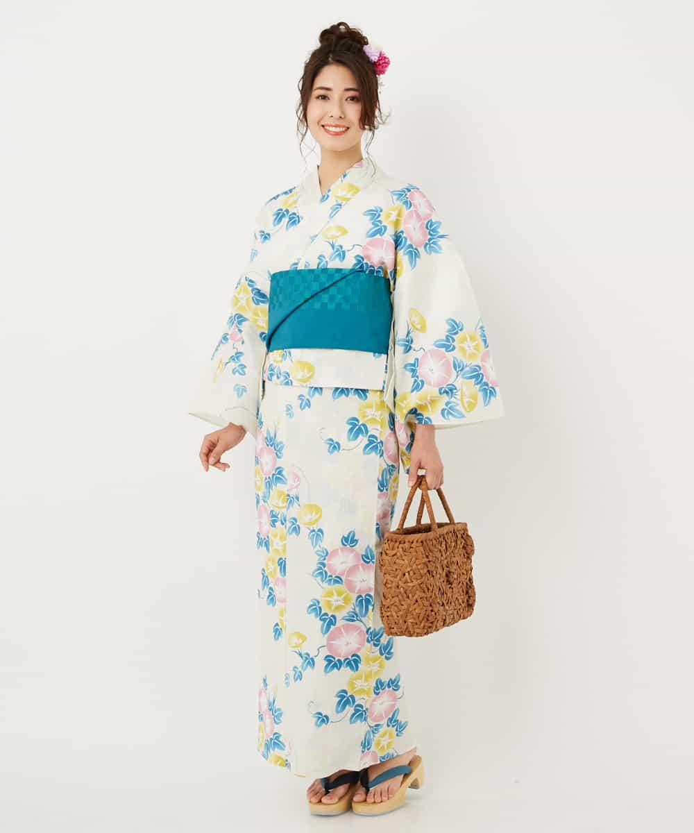 K2EGD50249 a.v.v(アー・ヴェ・ヴェ) 【WEB限定】「ラクゆかた」・朝顔　ベージュ ホワイト