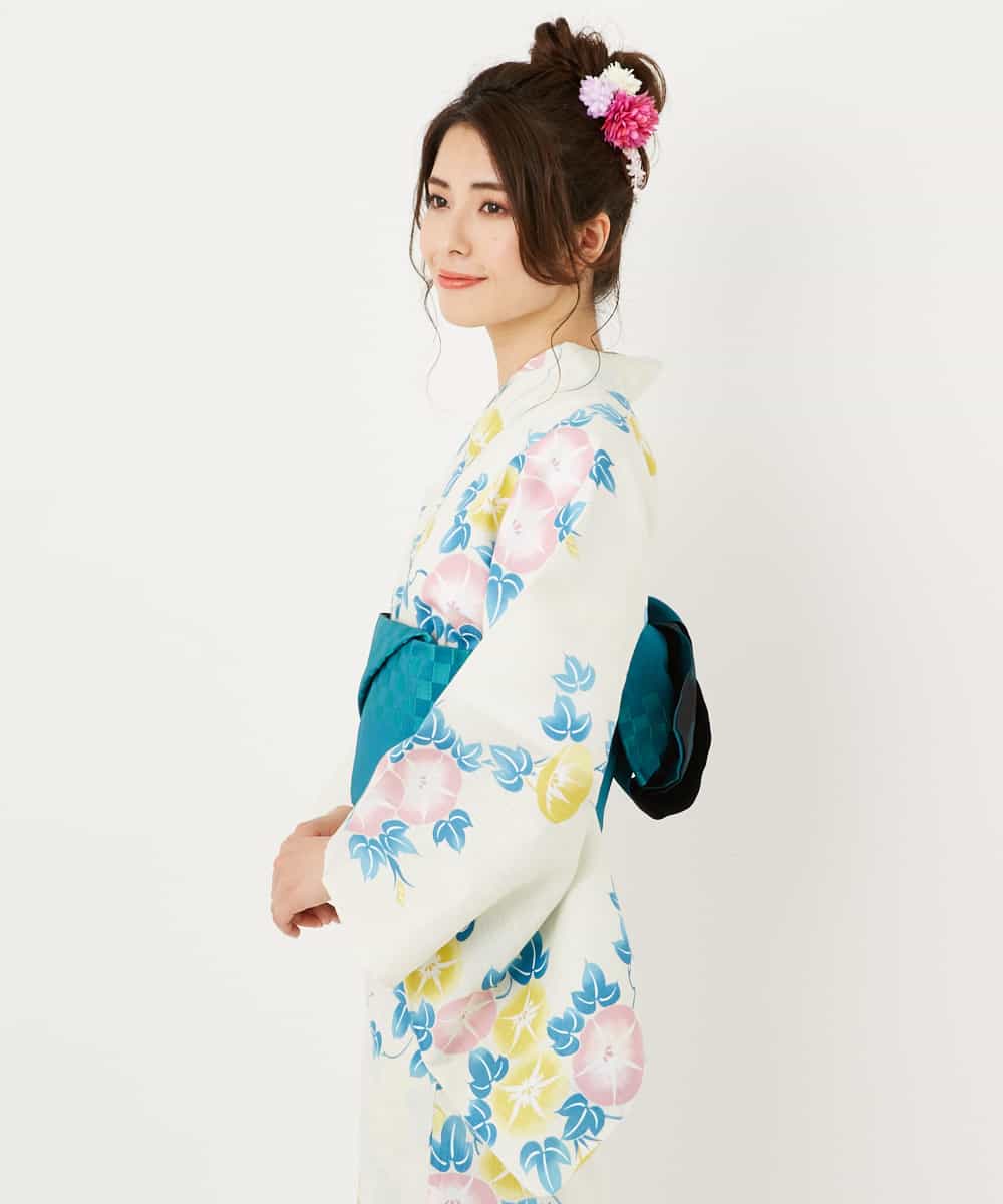 K2EGD50249 a.v.v(アー・ヴェ・ヴェ) 【WEB限定】「ラクゆかた」・朝顔　ベージュ ホワイト