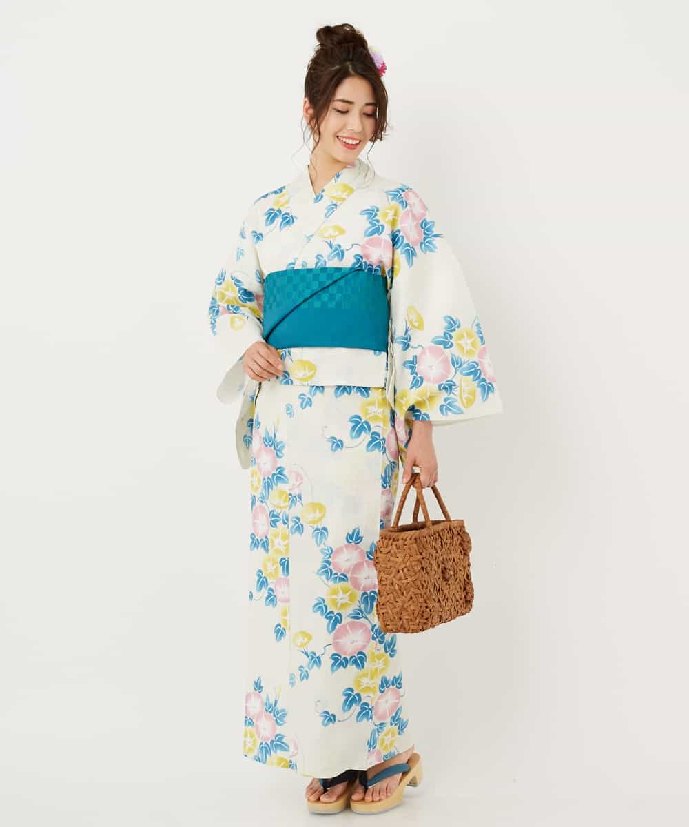 K2EGD50249 a.v.v(アー・ヴェ・ヴェ) 【WEB限定】「ラクゆかた」・朝顔　ベージュ ホワイト