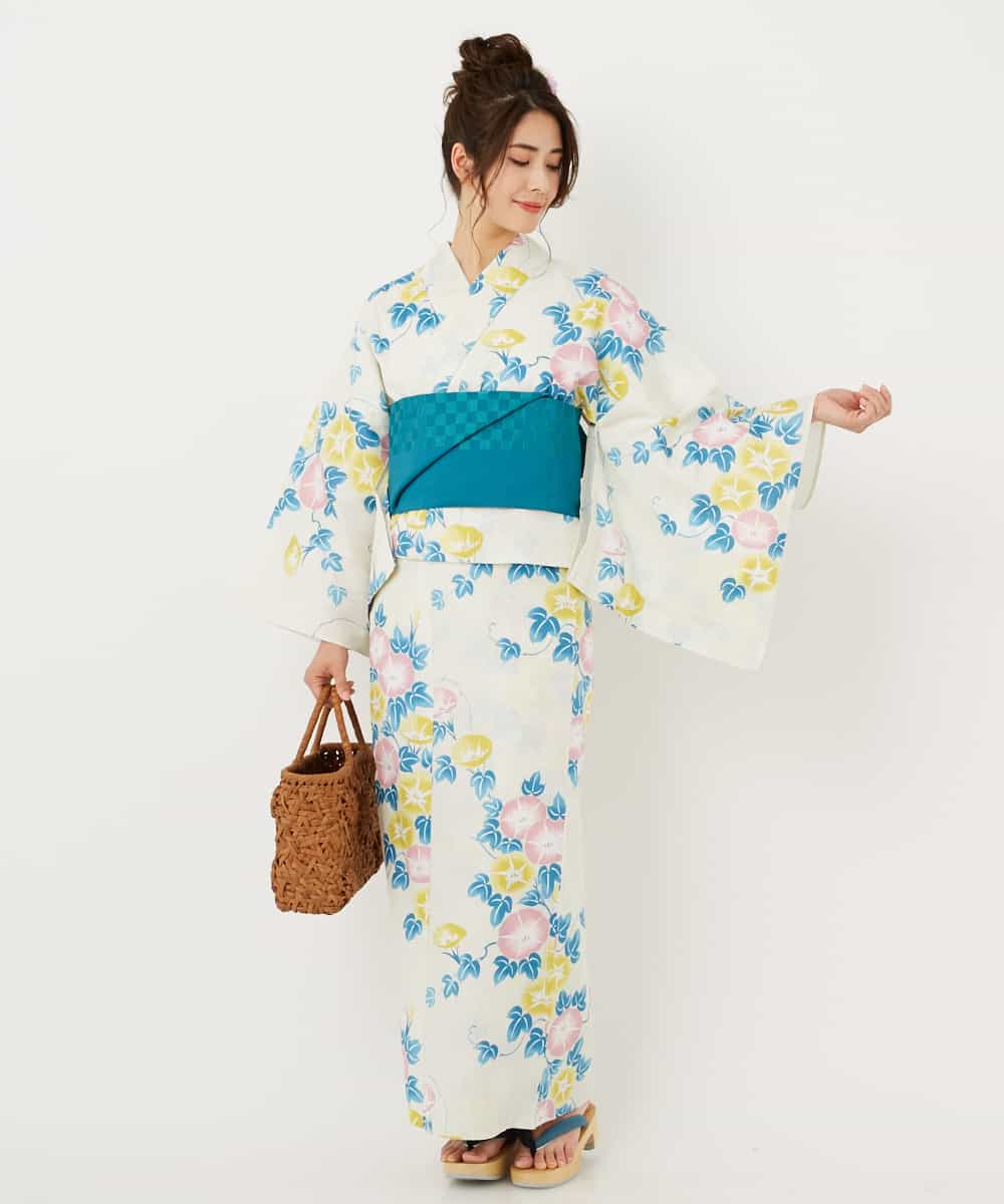 K2EGD50249 a.v.v(アー・ヴェ・ヴェ) 【WEB限定】「ラクゆかた」・朝顔　ベージュ ホワイト