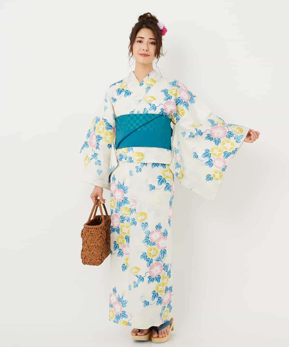 K2EGD50249 a.v.v(アー・ヴェ・ヴェ) 【WEB限定】「ラクゆかた」・朝顔　ベージュ ホワイト
