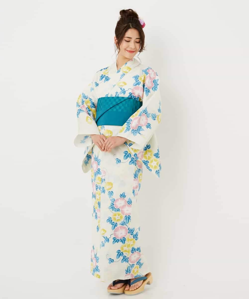 K2EGD50249 a.v.v(アー・ヴェ・ヴェ) 【WEB限定】「ラクゆかた」・朝顔　ベージュ ホワイト