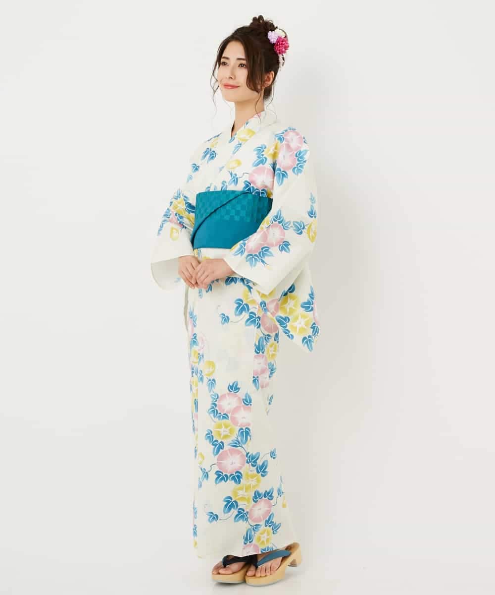 K2EGD50249 a.v.v(アー・ヴェ・ヴェ) 【WEB限定】「ラクゆかた」・朝顔　ベージュ ホワイト