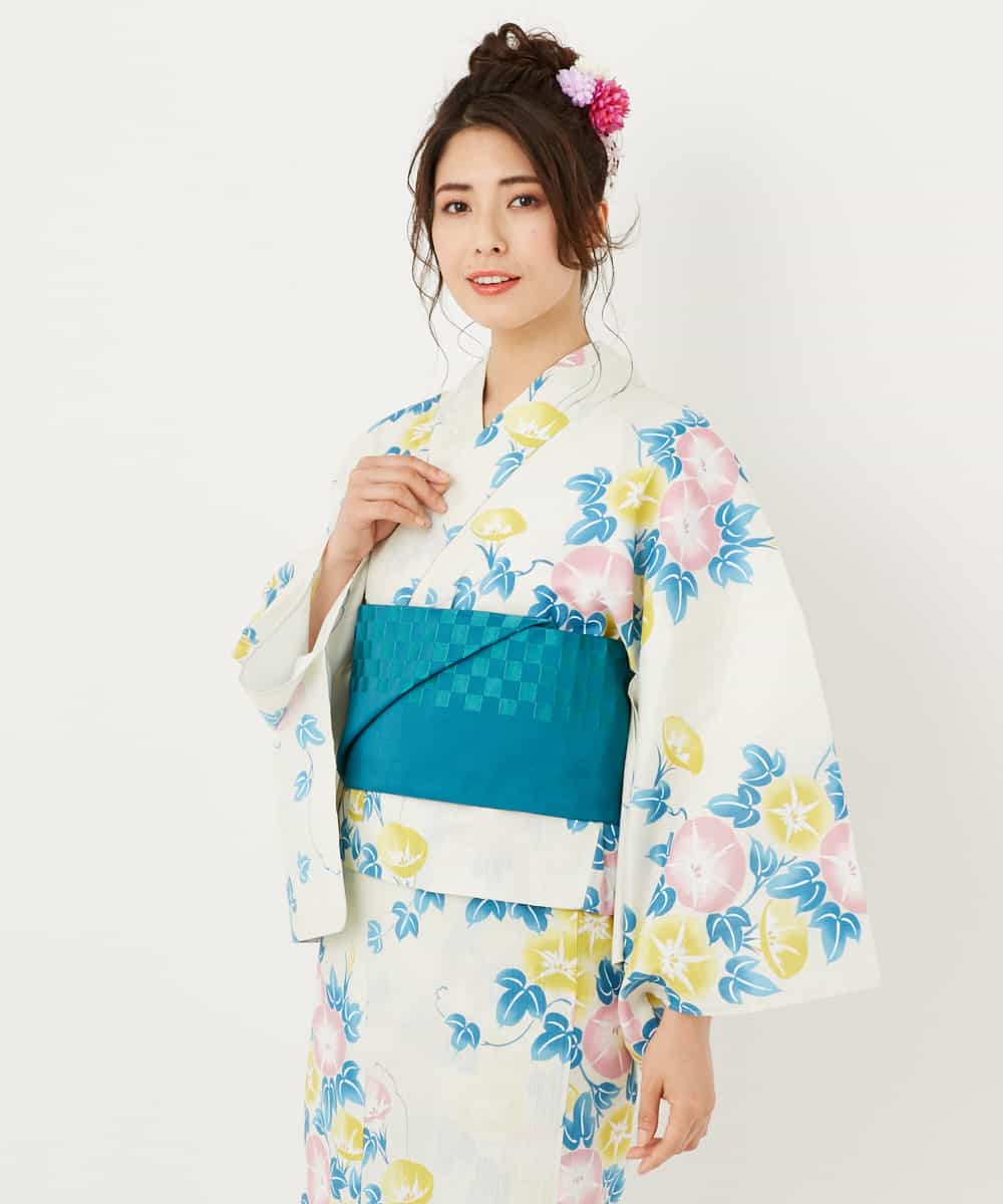 K2EGD50249 a.v.v(アー・ヴェ・ヴェ) 【WEB限定】「ラクゆかた」・朝顔　ベージュ ホワイト