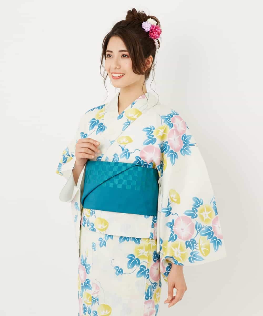 K2EGD50249 a.v.v(アー・ヴェ・ヴェ) 【WEB限定】「ラクゆかた」・朝顔　ベージュ ホワイト