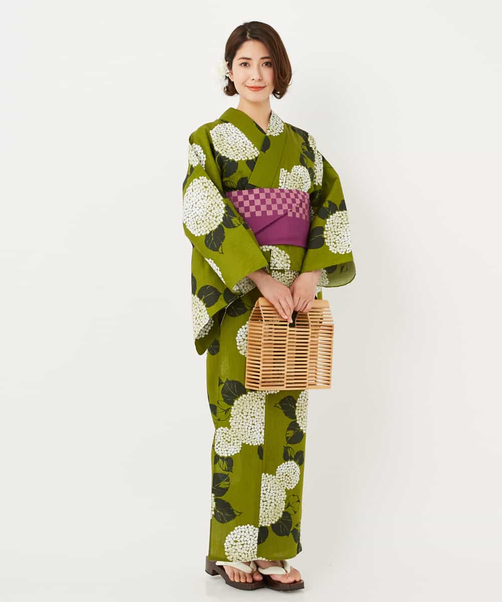 K2EGD53249 a.v.v(アー・ヴェ・ヴェ) 【WEB限定】「ラクゆかた」・あじさい　緑 グリーン