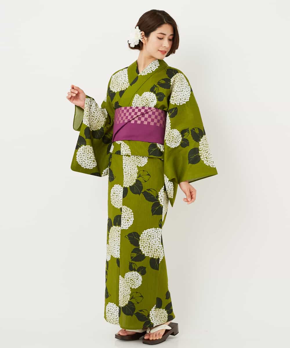 K2EGD53249 a.v.v(アー・ヴェ・ヴェ) 【WEB限定】「ラクゆかた」・あじさい　緑 グリーン