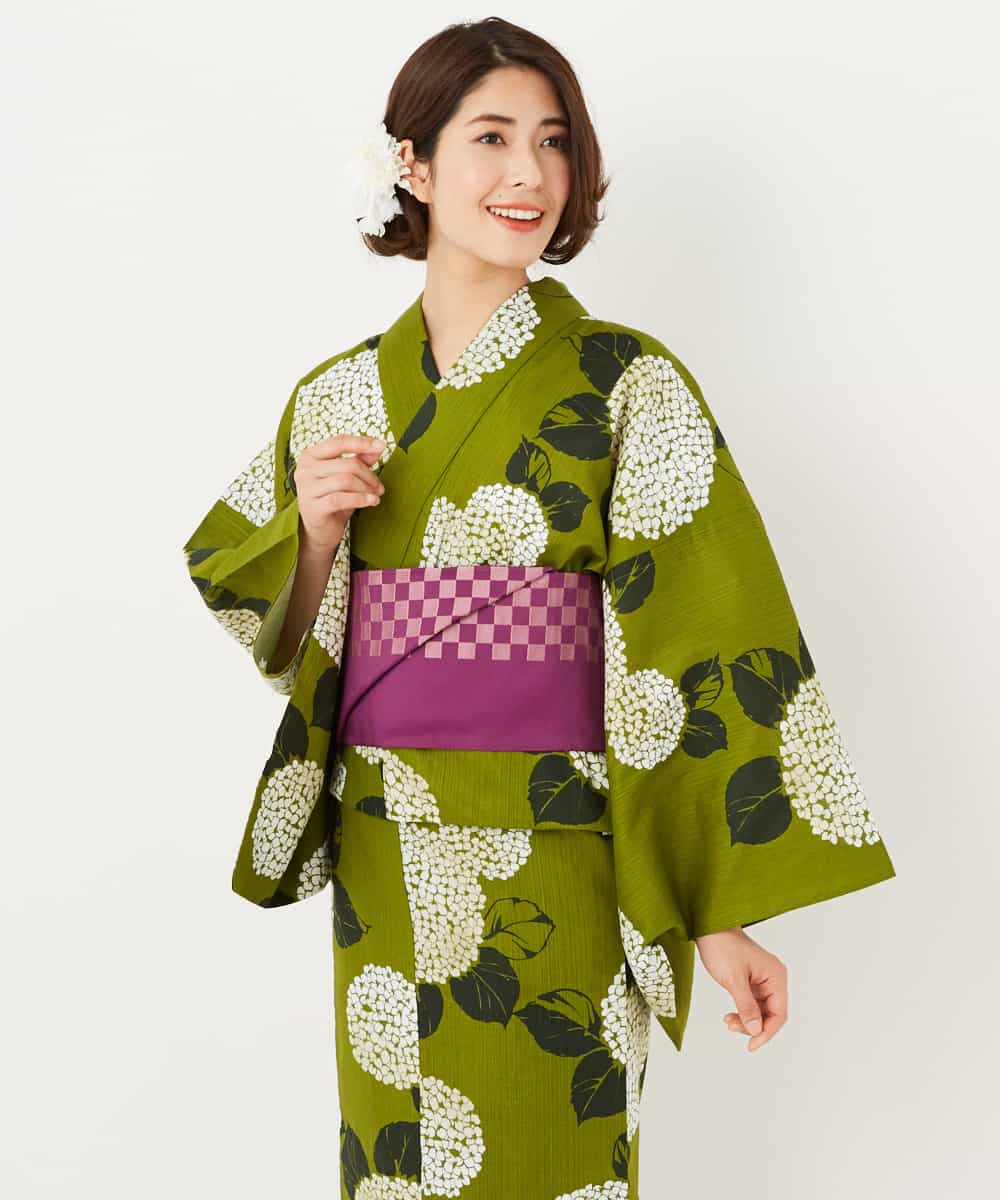 K2EGD53249 a.v.v(アー・ヴェ・ヴェ) 【WEB限定】「ラクゆかた」・あじさい　緑 グリーン