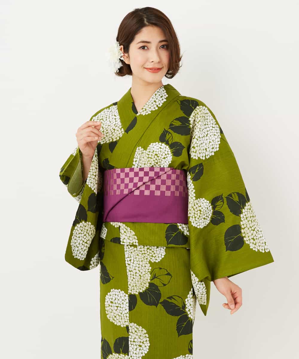 K2EGD53249 a.v.v(アー・ヴェ・ヴェ) 【WEB限定】「ラクゆかた」・あじさい　緑 グリーン