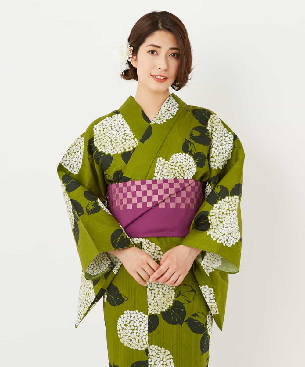 K2EGD53249 a.v.v(アー・ヴェ・ヴェ) 【WEB限定】「ラクゆかた」・あじさい　緑 グリーン