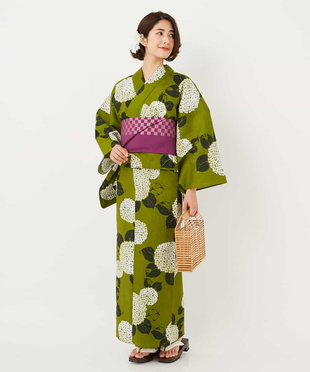 K2EGD53249 a.v.v(アー・ヴェ・ヴェ) 【WEB限定】「ラクゆかた」・あじさい　緑 グリーン