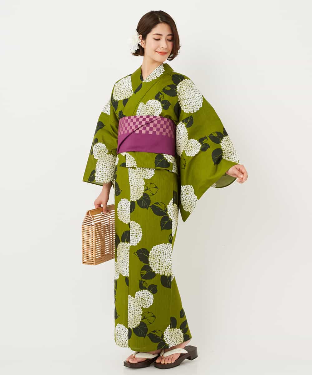 K2EGD53249 a.v.v(アー・ヴェ・ヴェ) 【WEB限定】「ラクゆかた」・あじさい　緑 グリーン
