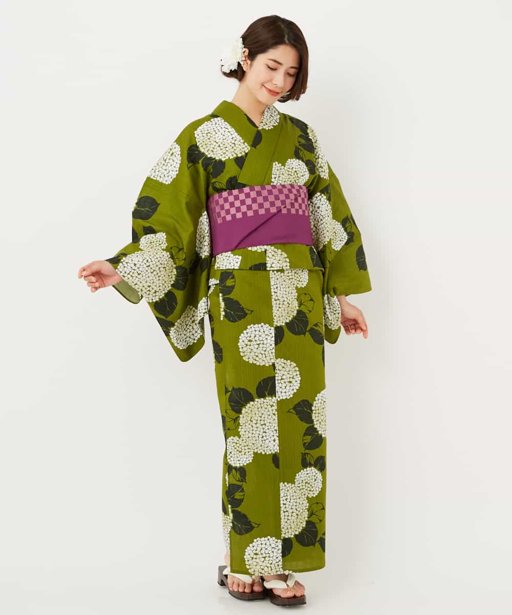 K2EGD53249 a.v.v(アー・ヴェ・ヴェ) 【WEB限定】「ラクゆかた」・あじさい　緑 グリーン