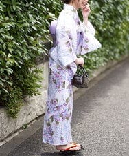 K2EGJ91099 a.v.v(アー・ヴェ・ヴェ) 【簡単】ゆかた・帯2点セット 紫陽花と花火柄浴衣 ホワイト