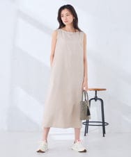 K2EHD14079 a.v.v(アー・ヴェ・ヴェ) 【洗える】ノースリーブフレアワンピース ベージュ