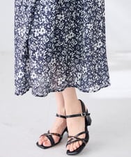 K2EID15089 a.v.v(アー・ヴェ・ヴェ) 【洗える】フラワープリントギャザーノースリーブワンピース ネイビー