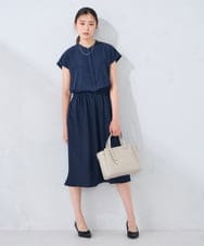 K2EID27089 a.v.v(アー・ヴェ・ヴェ) 【洗える】バンドカラーワンピース ネイビー