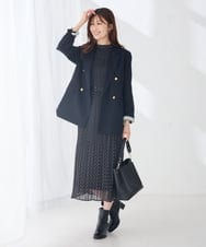 K2EJD01109 a.v.v(アー・ヴェ・ヴェ) 【洗える】ラメ プリーツ ワンピース ネイビー