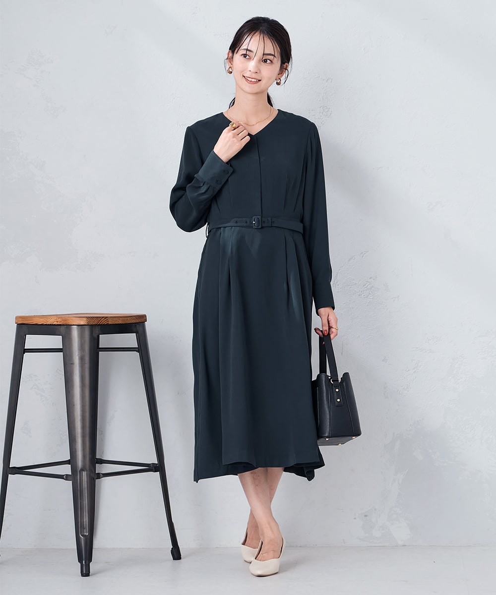 K2EKA06099 a.v.v(アー・ヴェ・ヴェ) 【洗える】ウエストタックワンピース ネイビー