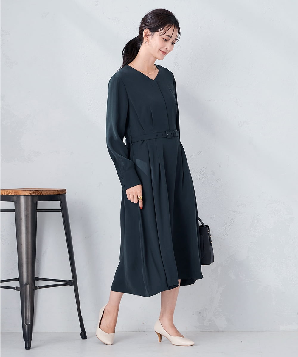 K2EKA06099 a.v.v(アー・ヴェ・ヴェ) 【洗える】ウエストタックワンピース ネイビー