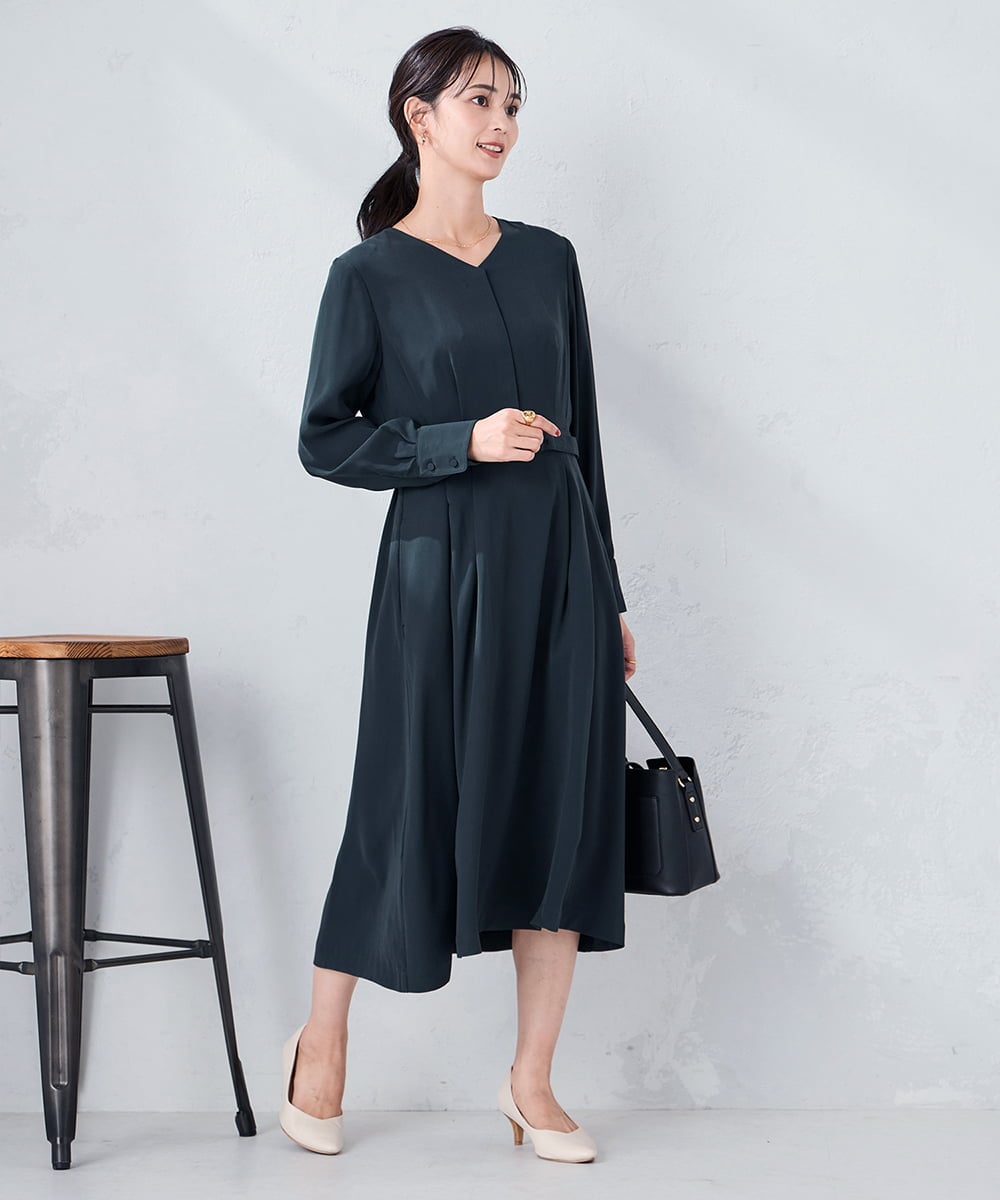 K2EKA06099 a.v.v(アー・ヴェ・ヴェ) 【洗える】ウエストタックワンピース ネイビー