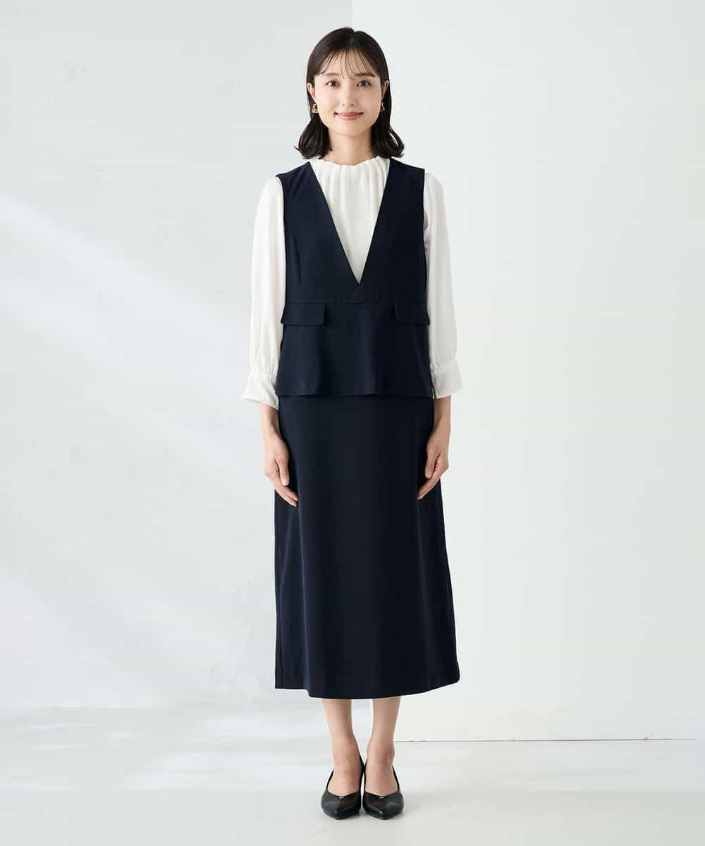 K2EKA07099 a.v.v(アー・ヴェ・ヴェ) ペプラムドッキングワンピース ネイビー