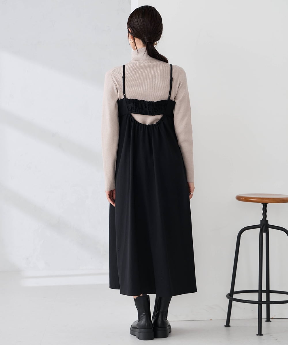 K2EKA10089 a.v.v(アー・ヴェ・ヴェ) 【洗える】バックオープンキャミワンピース グレー