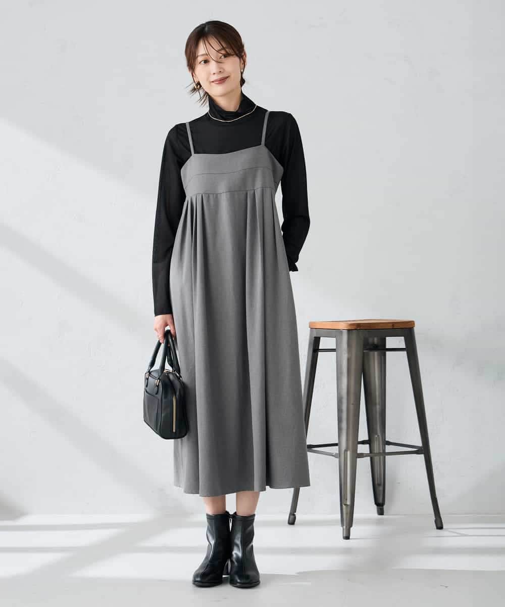 K2EKA10089 a.v.v(アー・ヴェ・ヴェ) 【洗える】バックオープンキャミワンピース グレー