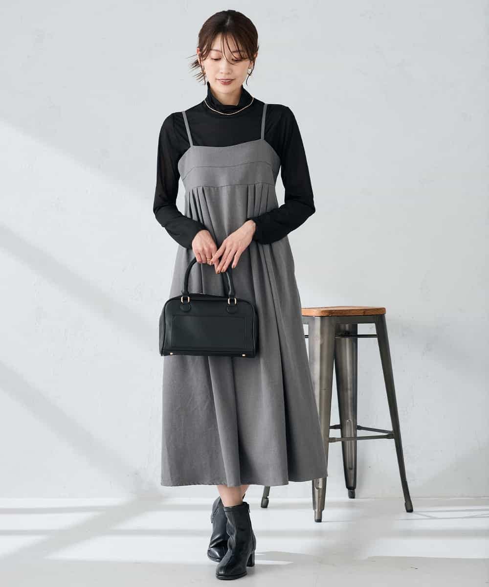 K2EKA10089 a.v.v(アー・ヴェ・ヴェ) 【洗える】バックオープンキャミワンピース グレー