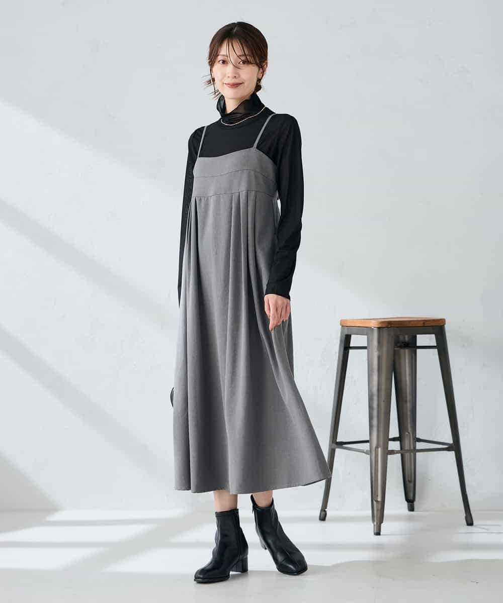 K2EKA10089 a.v.v(アー・ヴェ・ヴェ) 【洗える】バックオープンキャミワンピース グレー