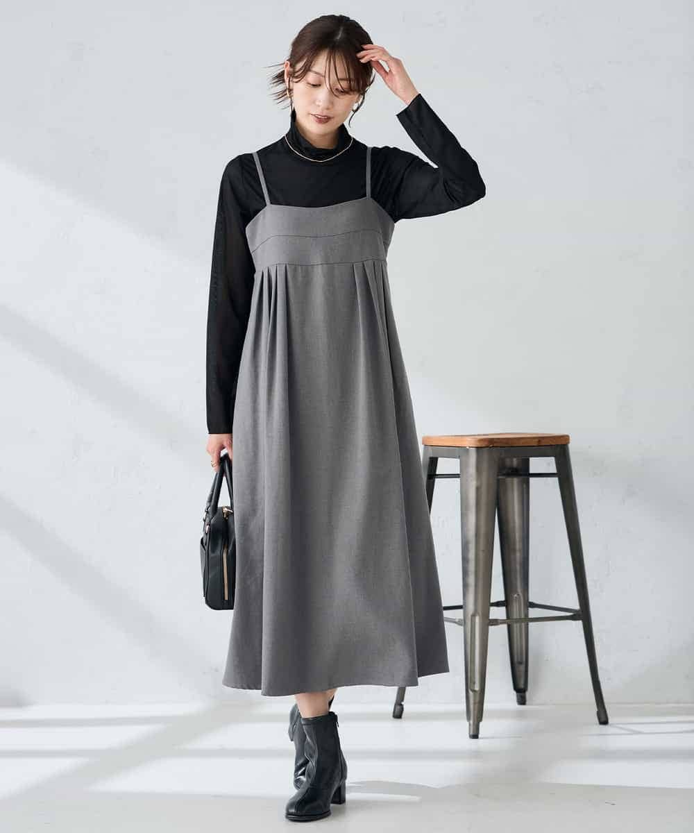K2EKA10089 a.v.v(アー・ヴェ・ヴェ) 【洗える】バックオープンキャミワンピース グレー