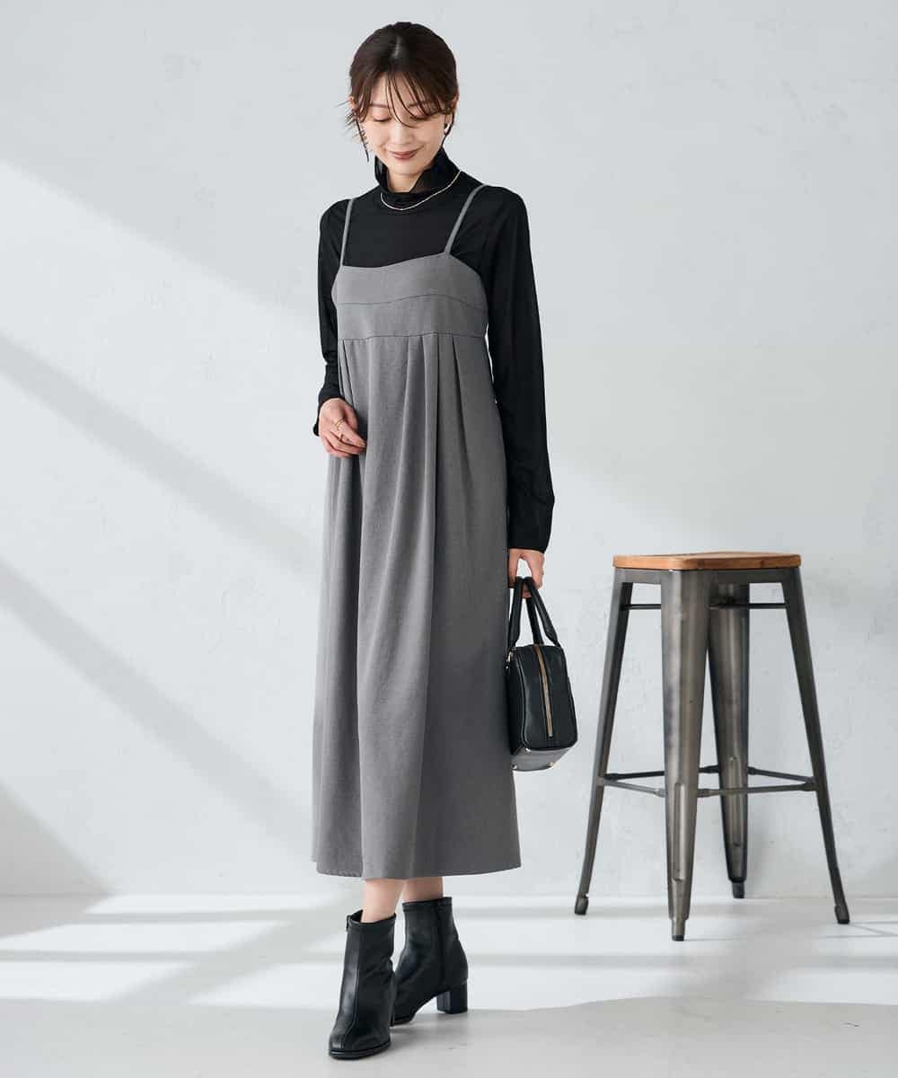 K2EKA10089 a.v.v(アー・ヴェ・ヴェ) 【洗える】バックオープンキャミワンピース グレー
