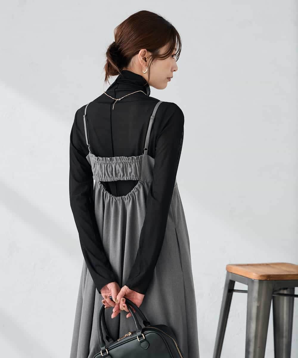 K2EKA10089 a.v.v(アー・ヴェ・ヴェ) 【洗える】バックオープンキャミワンピース グレー